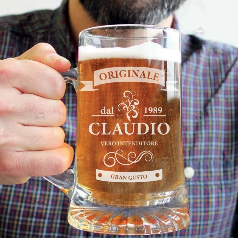 GFD Boccale Birra Personalizzato Con Foto - Capacità 0,5 Litri Ceramica Con Riga Oro - Foto 1