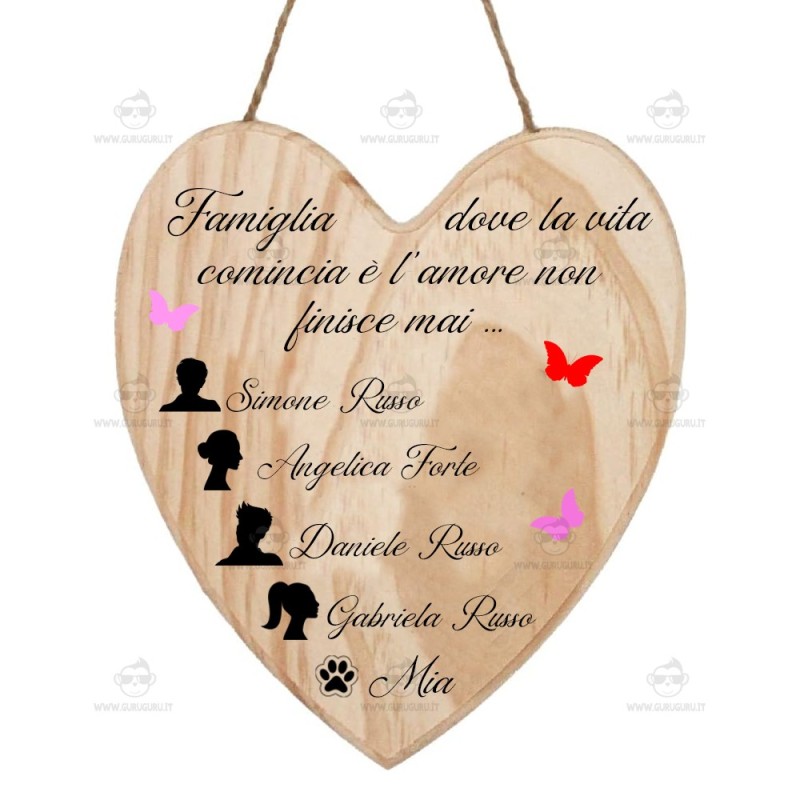 targa legno cuore personalizzato - Photoviva