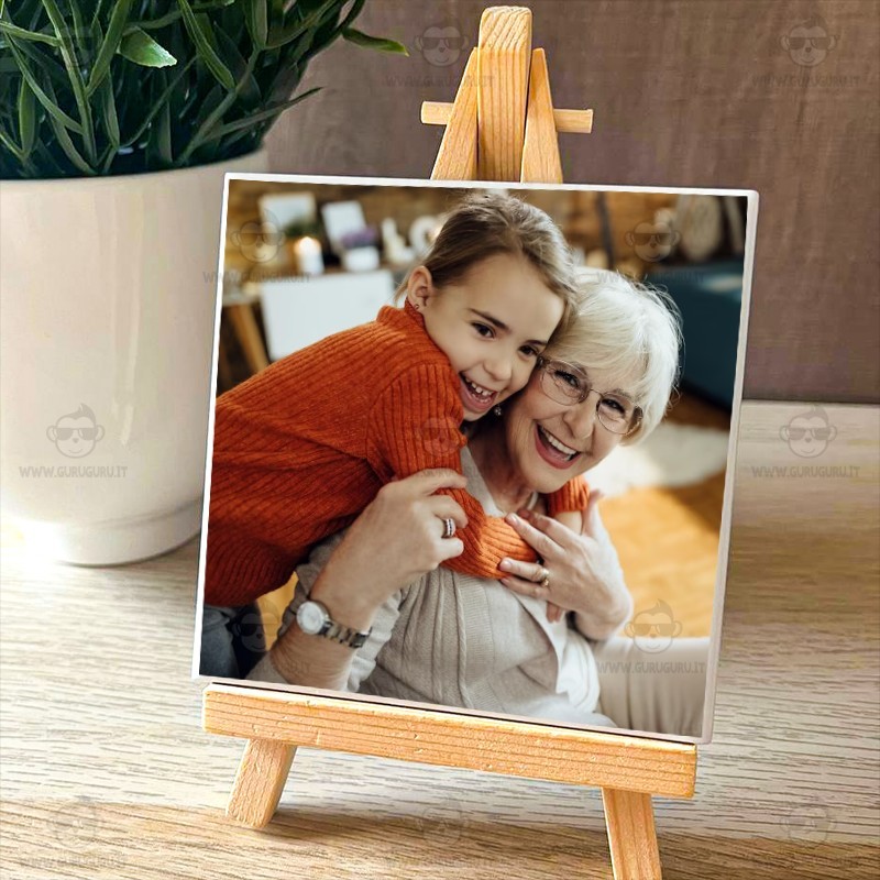Piastrella Personalizzata Con Foto E Testo - 20x20cm, Lucida, Con Cavalletto In Resina - Foto 10
