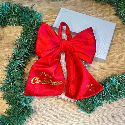 Fiocco Di Natale Grande In Velluto Rosso - Decorazione Per Albero, Scale, Porte, Feste (30x54 Cm)
