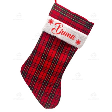 Calza Befana Personalizzata con Nome in Tartan