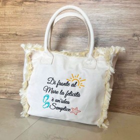 Borsa Mare Donna con Frange – Personalizzabile con Frase Ricamata