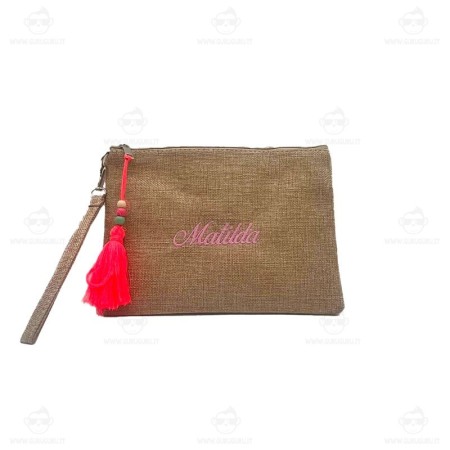 Pochette Donna in Juta Personalizzabile con Nome Ricamato