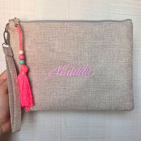Pochette Donna in Juta Personalizzabile con Nome Ricamato