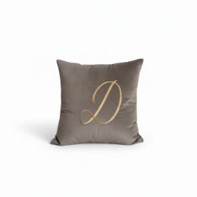 Cuscino in Velluto Tortora Personalizzato con Iniziale in Oro Cuscino in Velluto Tortora Personalizzato con Iniziale in Oro