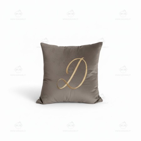 Cuscino in Velluto Tortora Personalizzato con Iniziale in Oro